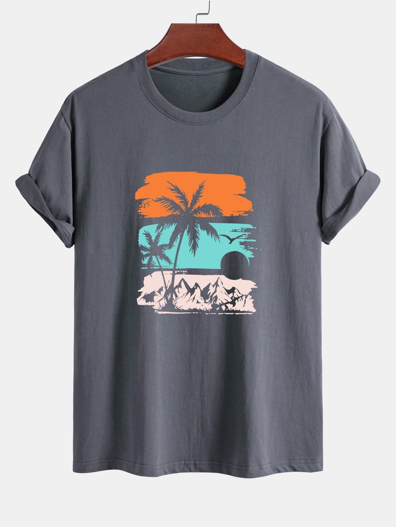 Regular Fit Palm Tree Silhouette Print Cotton T-Shirt