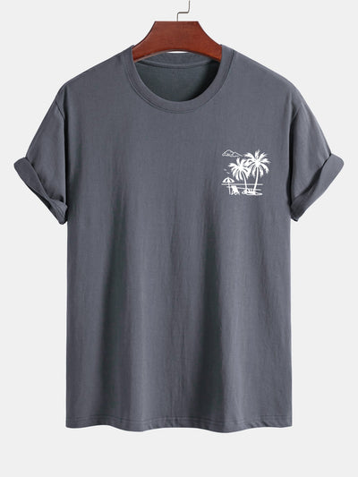 Regular Fit Palm Tree Print Cotton T-Shirt