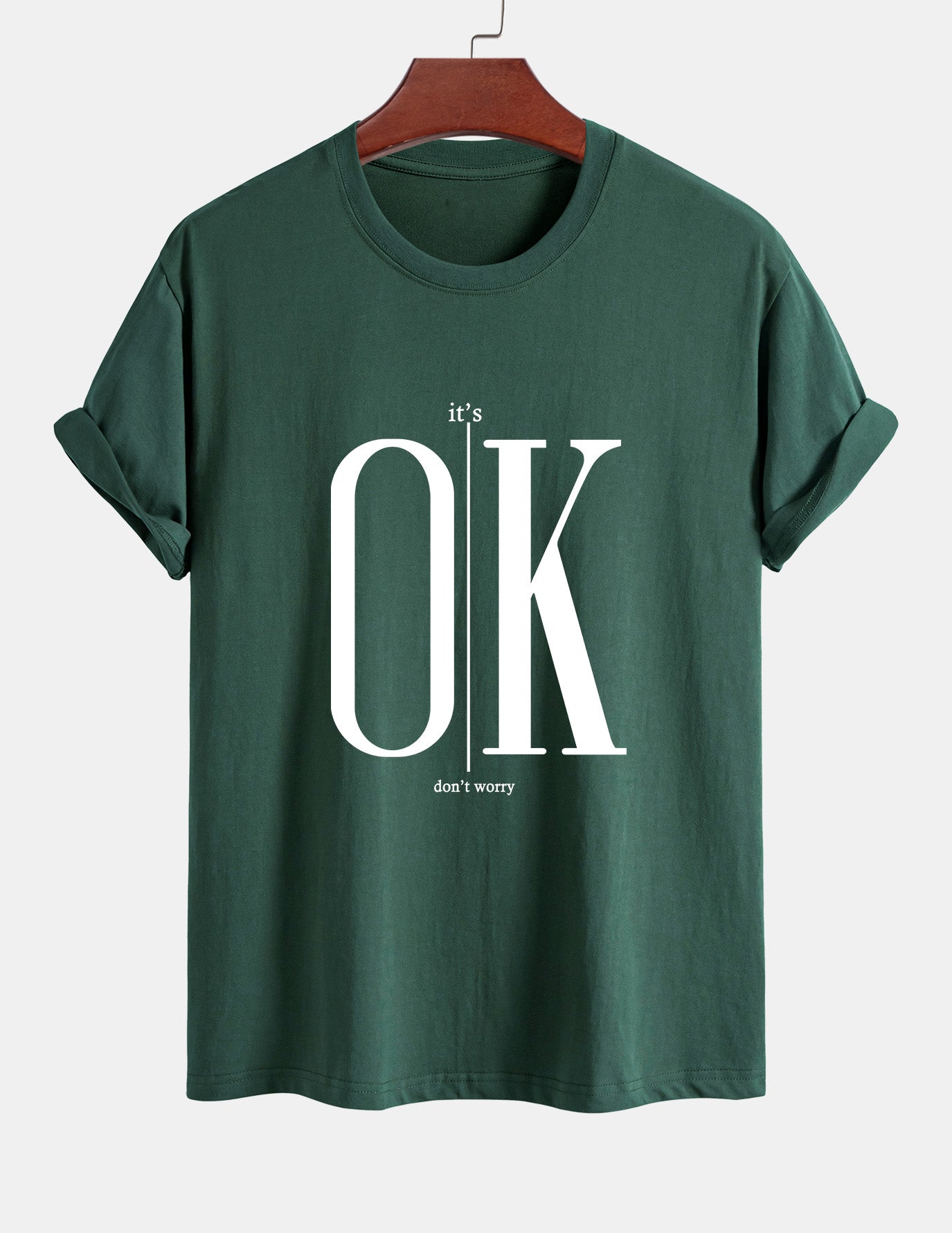 Regular Fit OK Slogan Print Cotton T-Shirt