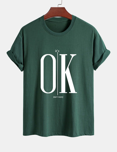 Regular Fit OK Slogan Print Cotton T-Shirt