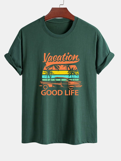 Regular Fit Good Life On Vacation Print Cotton T-Shirt