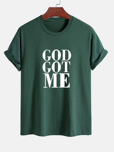 Regular Fit God Got Me Print Cotton T-Shirt