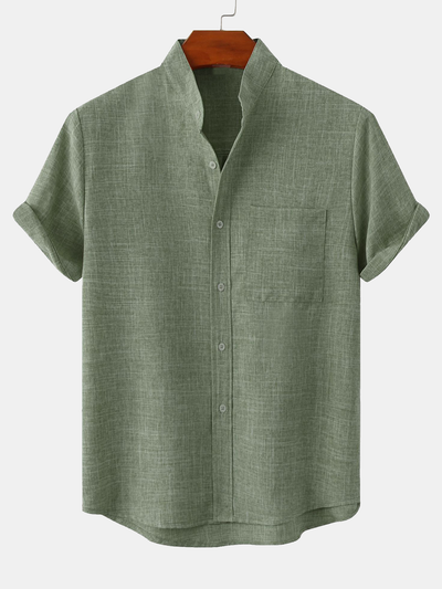 Man Stand Collar Shirt Whit Pocket