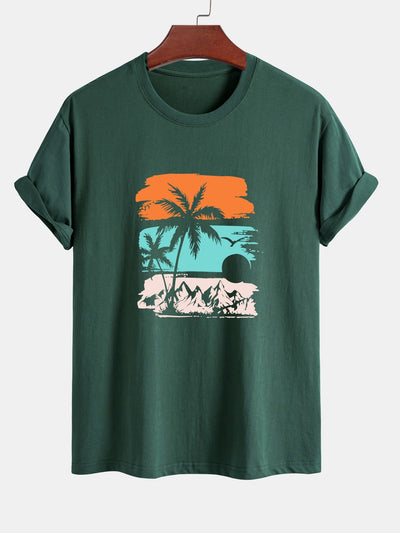 Regular Fit Palm Tree Silhouette Print Cotton T-Shirt