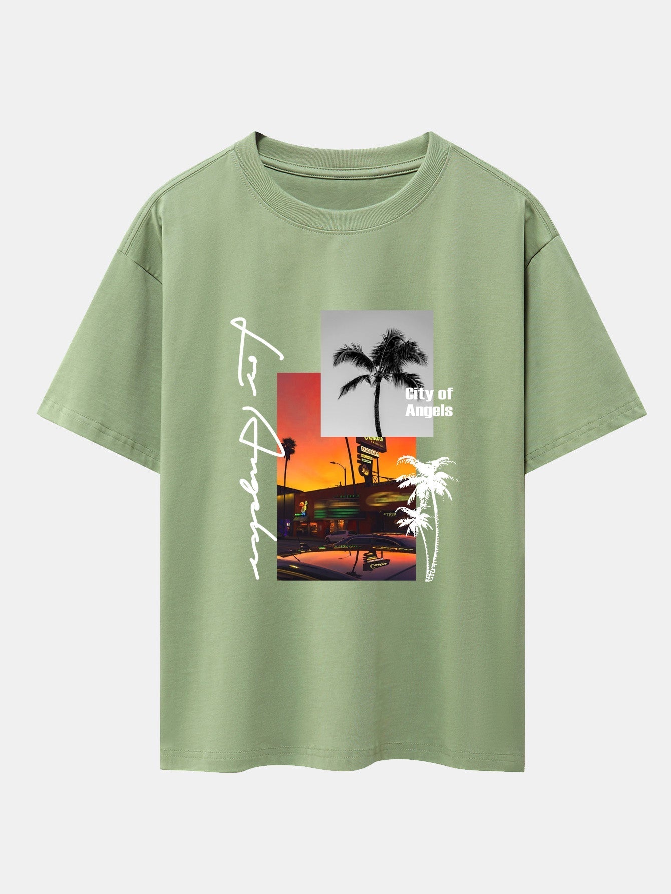 Los Angeles Scenery Print Drop Shoulder Oversize T-Shirt