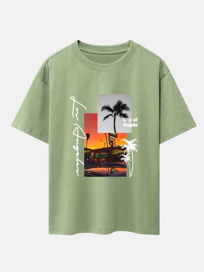 Los Angeles Scenery Print Drop Shoulder Oversize T-Shirt
