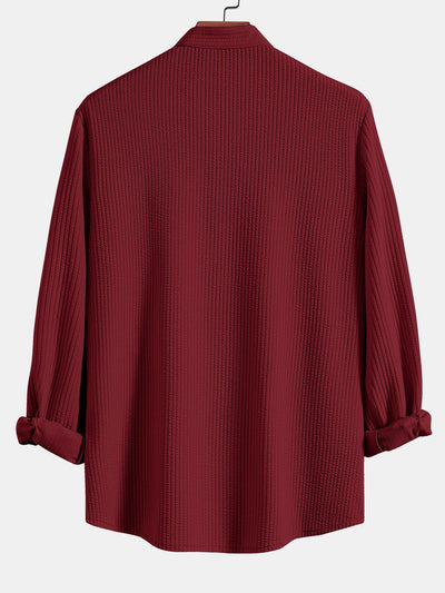 Long Sleeve Muscle Fit Ribbed Stand Collar Shirt