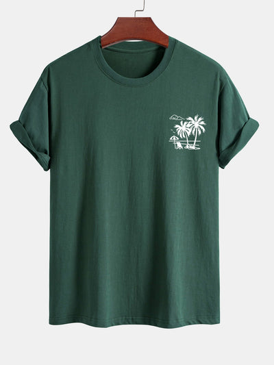 Regular Fit Palm Tree Print Cotton T-Shirt