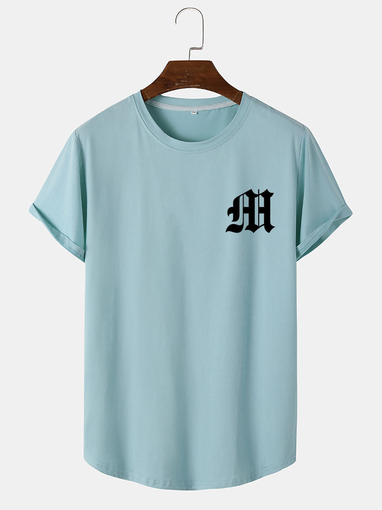 Letter Print Arc Hem T-Shirt