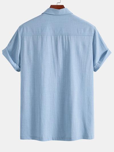 Linen Look Patchwork Bowling Shirt