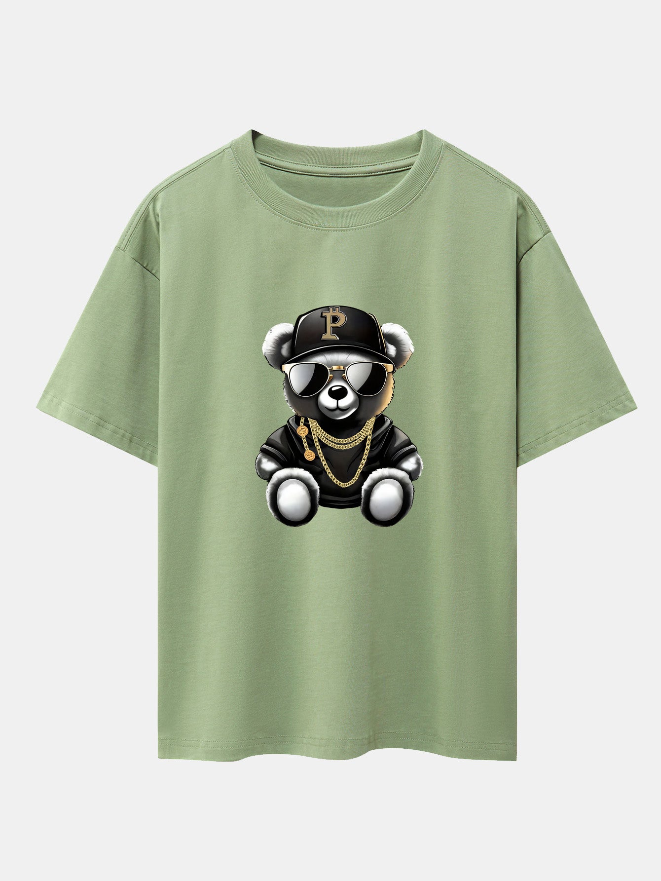 Hip Hop Bear Print Drop Shoulder Oversize T-Shirt