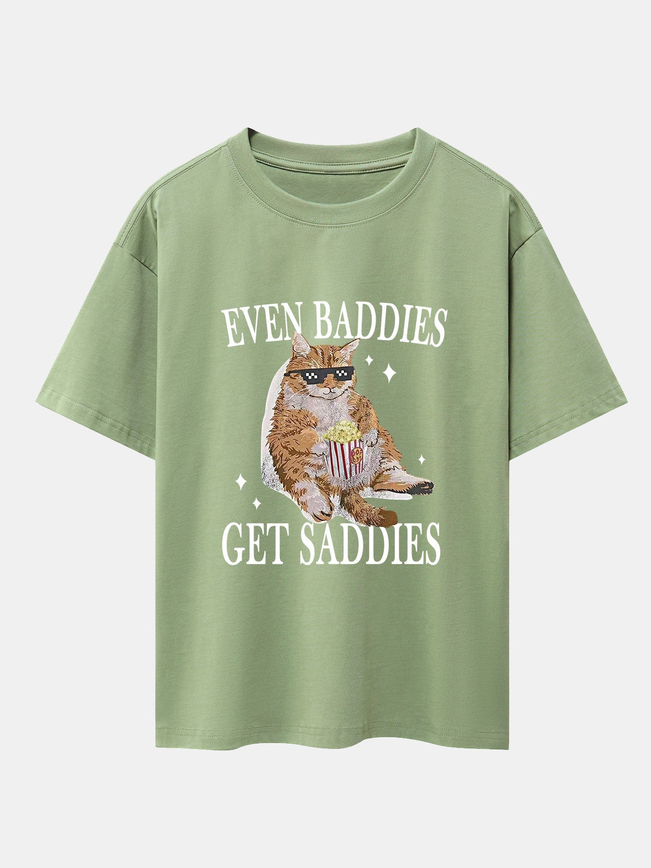 Even Baddies Get Saddies Cat Print Drop Shoulder Oversize T-Shirt