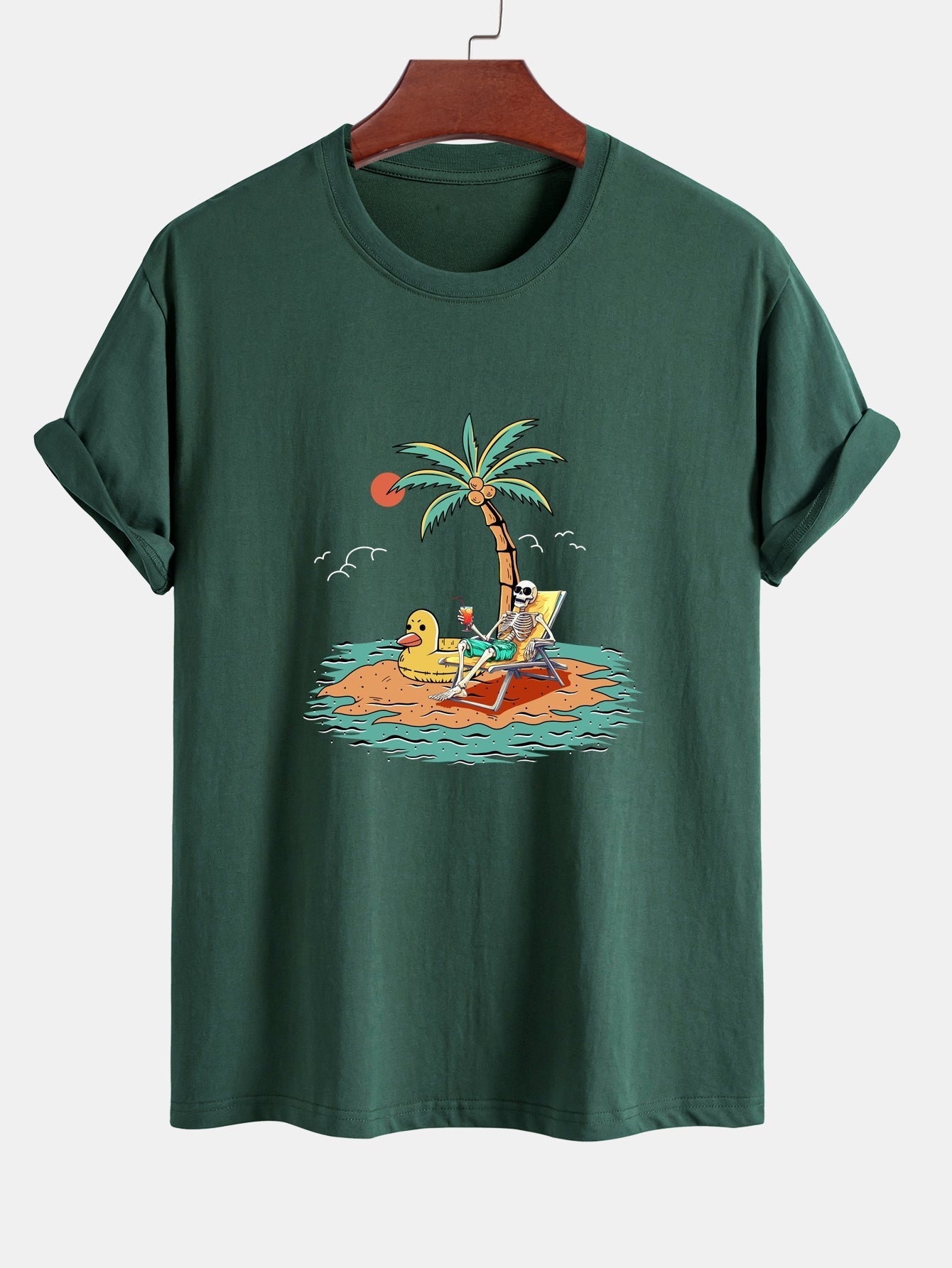 Regular Fit Skeleton On Vacation Print Cotton T-Shirt