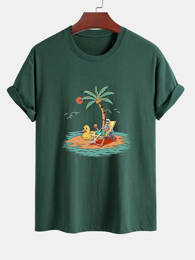 Regular Fit Skeleton On Vacation Print Cotton T-Shirt