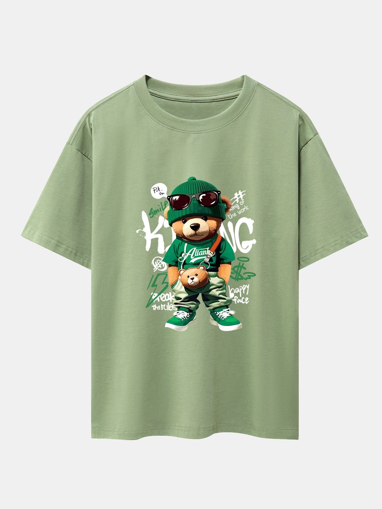 Graffiti Bear Print Drop Shoulder Oversize T-Shirt