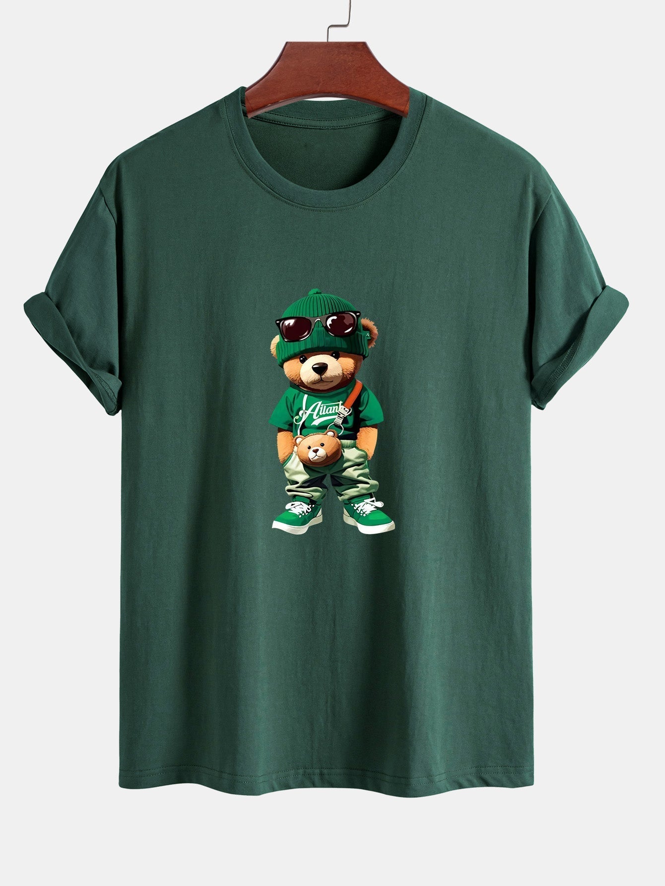 Regular Fit Trendy Bear Print Cotton T-Shirt
