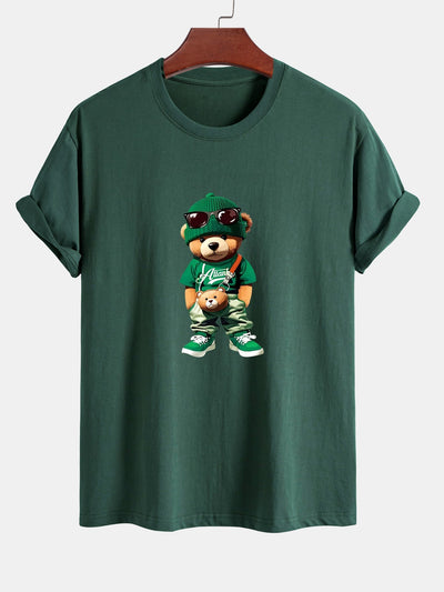 Regular Fit Trendy Bear Print Cotton T-Shirt