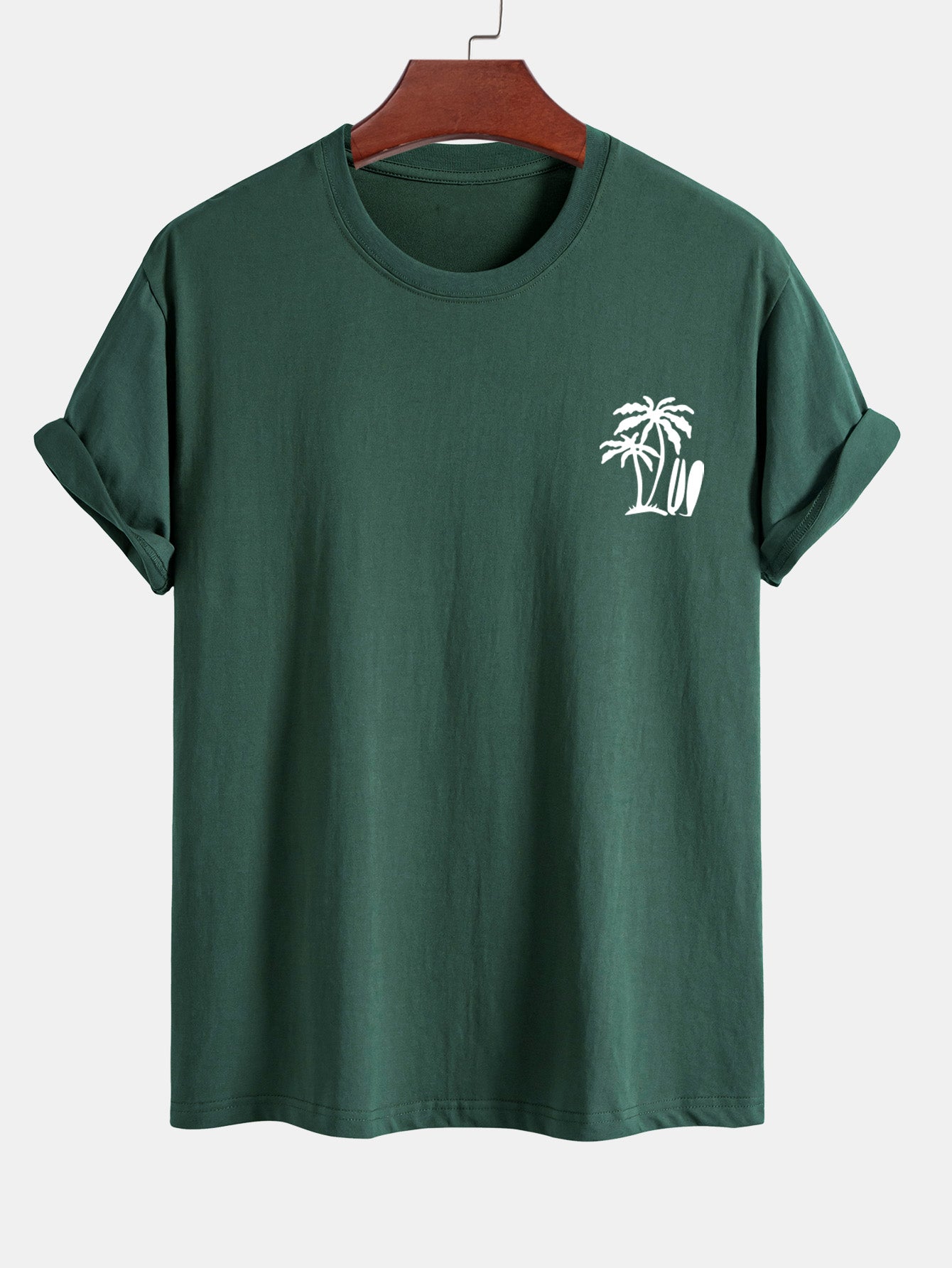 Regular Fit Palm Tree Surfboard Print Cotton T-Shirt