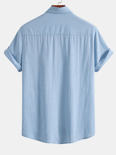 Linen Look Contrast Button Up Shirt