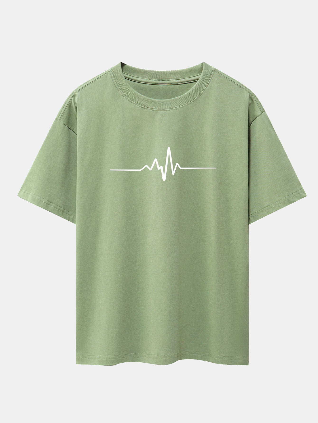 Heartbeat Flatline Print Drop Shoulder Oversize T-Shirt