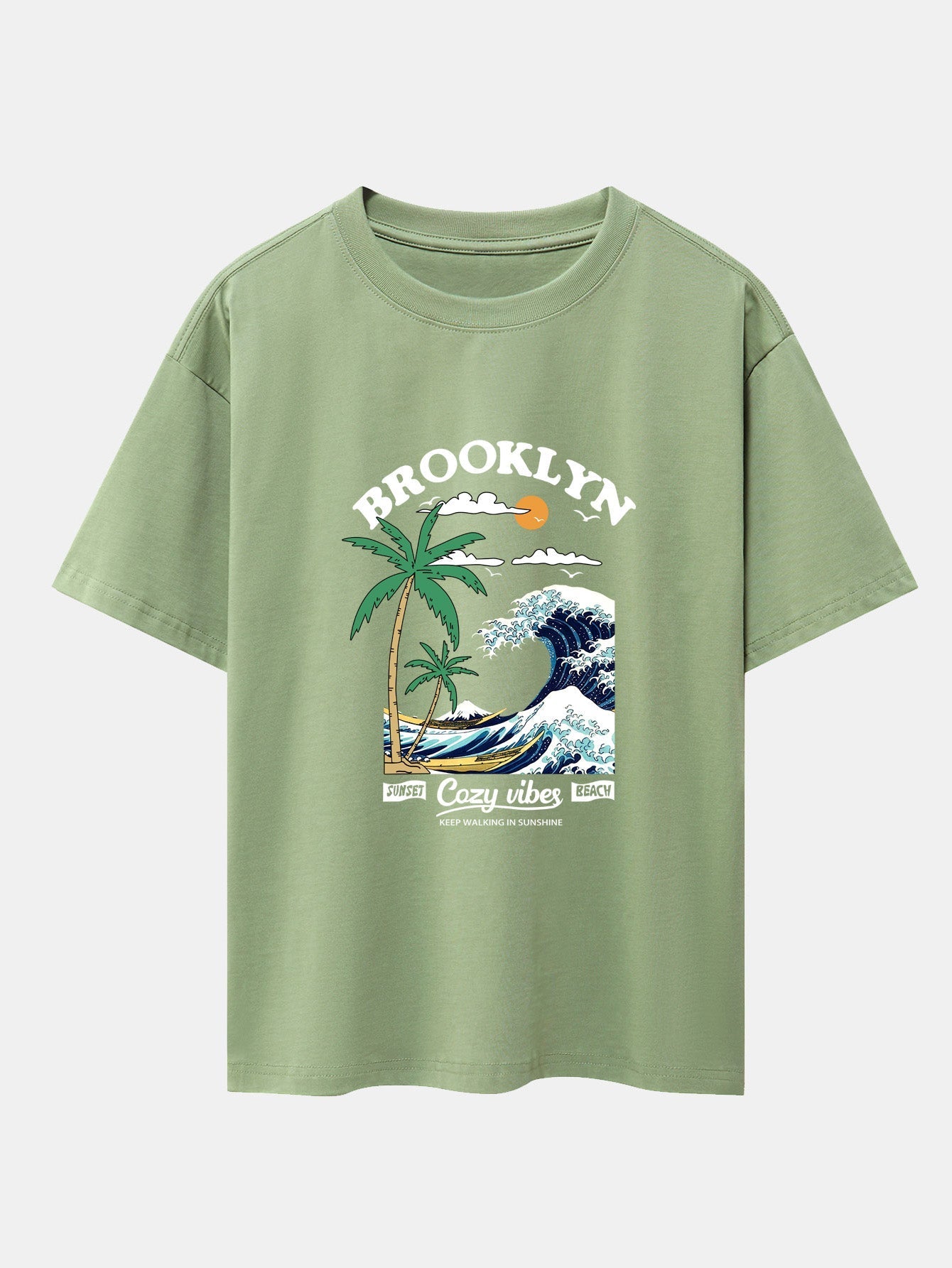 Beach Waves Print Drop Shoulder Oversize T-Shirt
