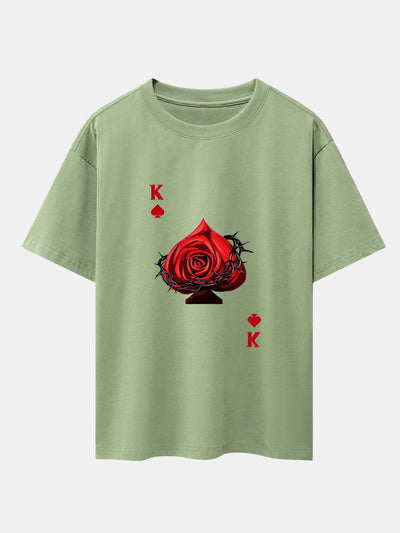 Rose K Print Drop Shoulder Oversize T-Shirt