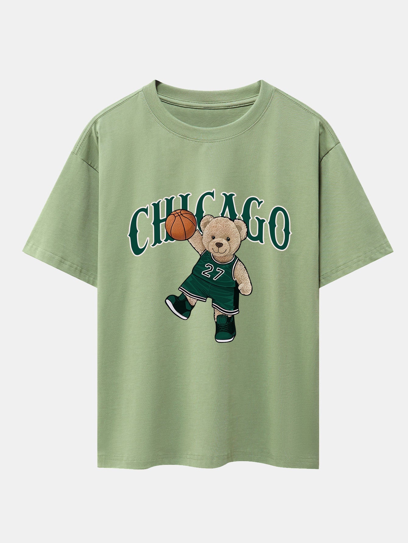 Chicago Basketball Bear Print Drop Shoulder Oversize T-Shirt