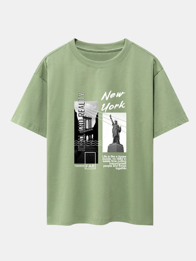 New York City Scenery Print Drop Shoulder Oversize T-Shirt