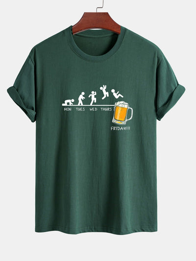 Regular Fit Funny Weekly Evolution Print Cotton T-Shirt