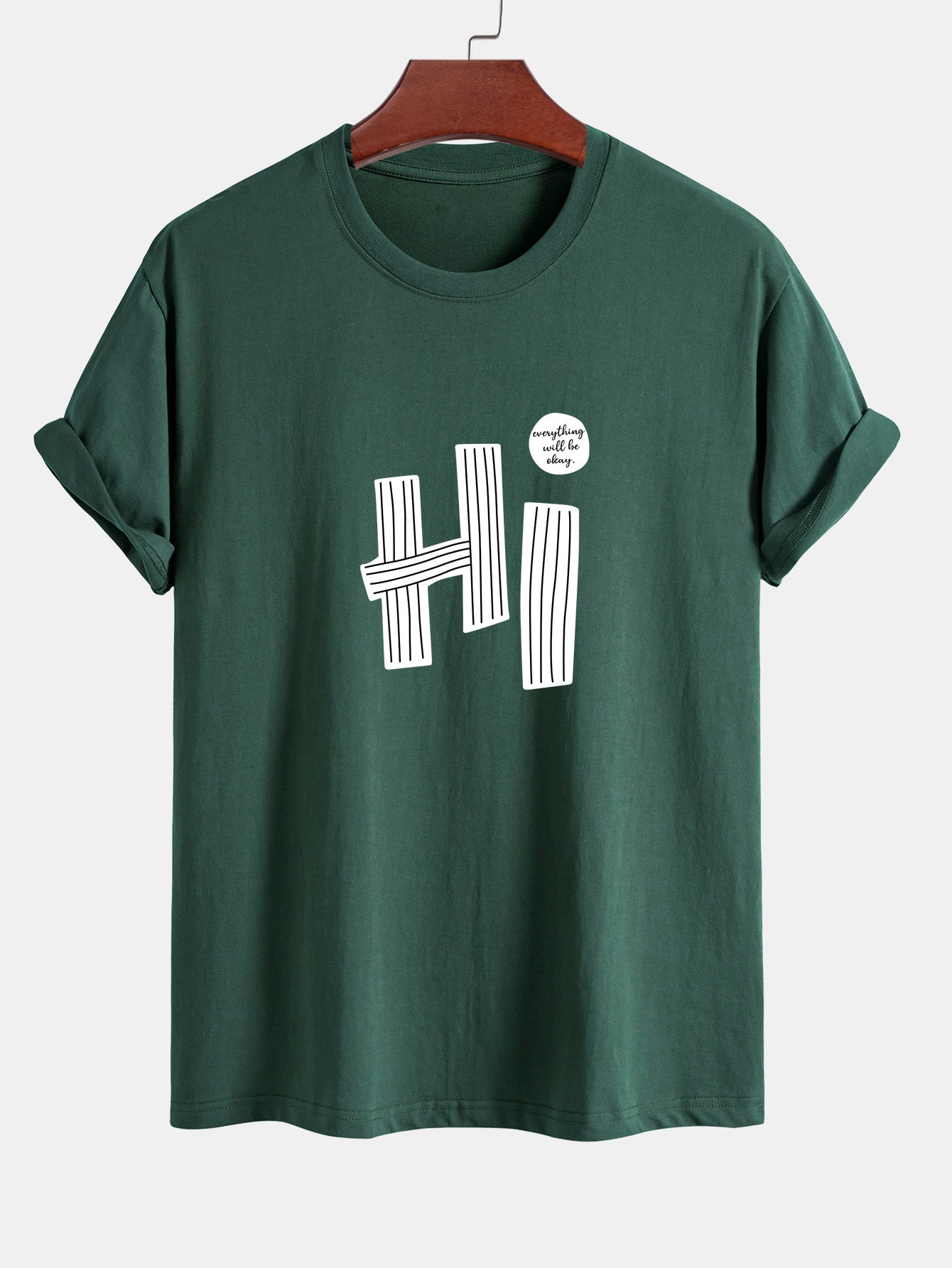 Regular Fit Hi Slogan Lines Print Cotton T-Shirt