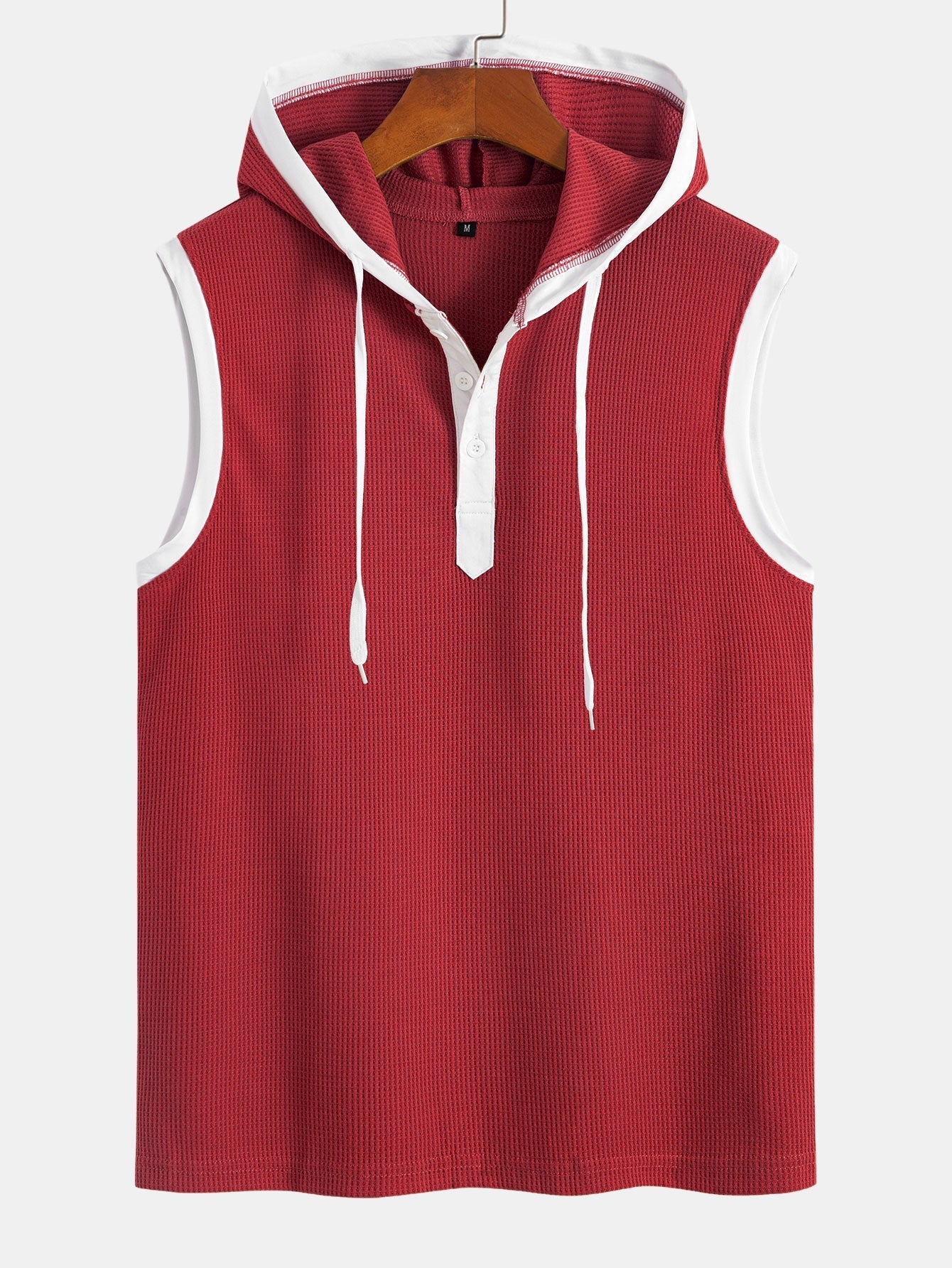 Contrast Waffle Half Open Hooded Vest