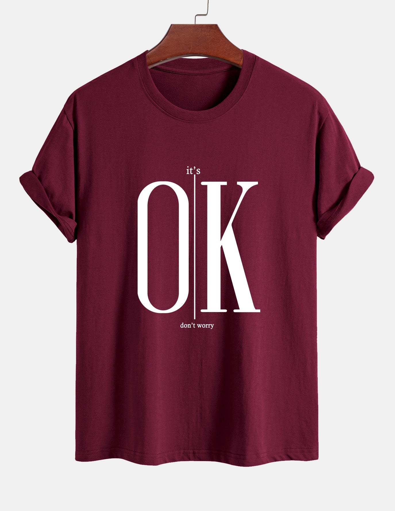 Regular Fit OK Slogan Print Cotton T-Shirt