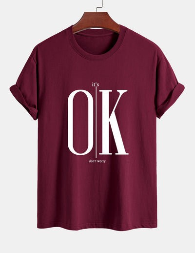 Regular Fit OK Slogan Print Cotton T-Shirt