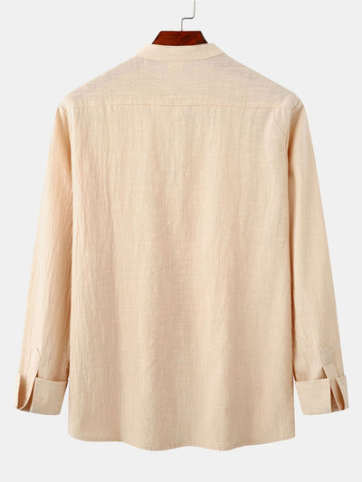 Long Sleeved Textured Stand Collar Shirt