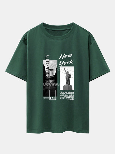 New York City Scenery Print Drop Shoulder Oversize T-Shirt