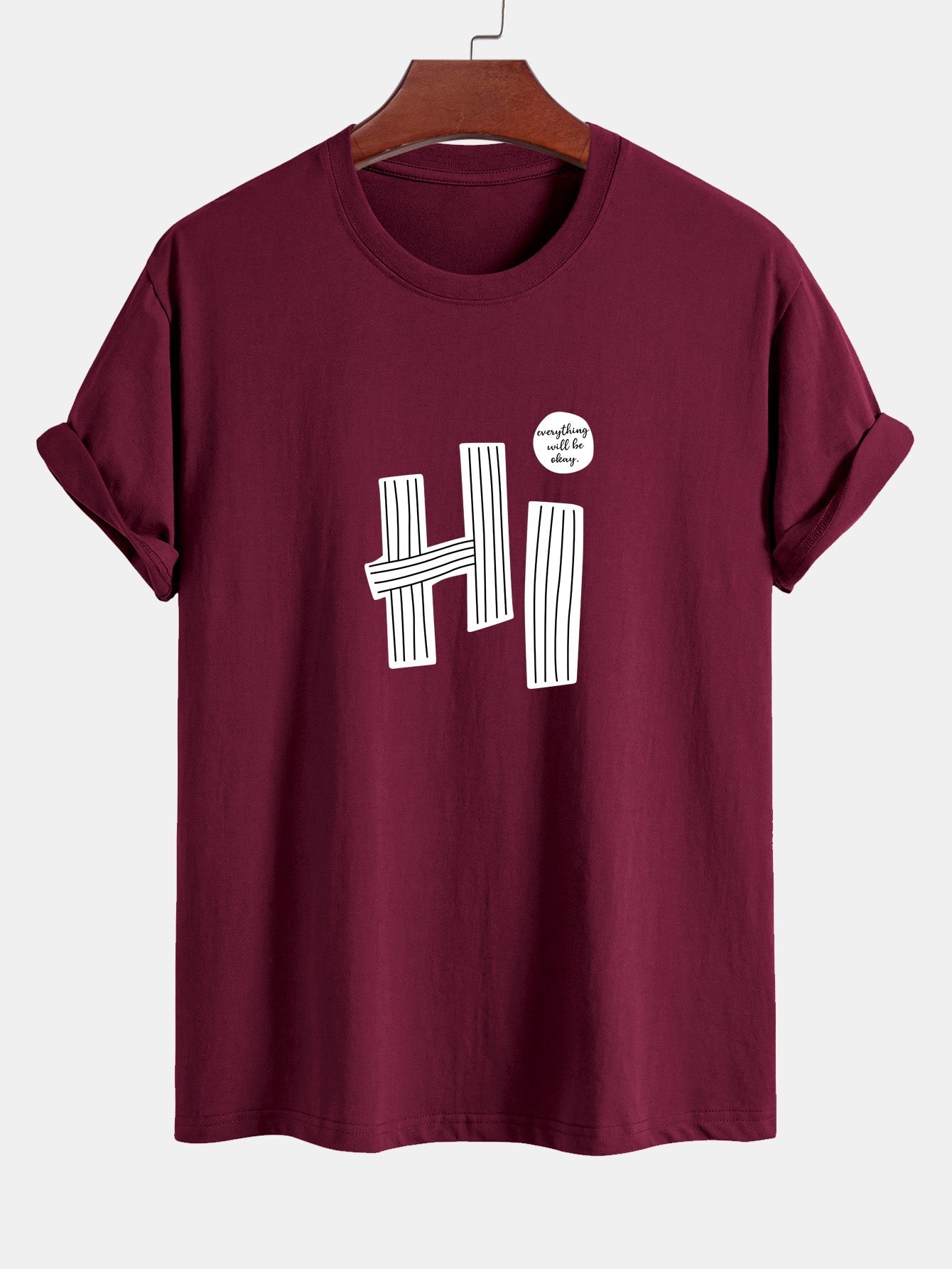 Regular Fit Hi Slogan Lines Print Cotton T-Shirt