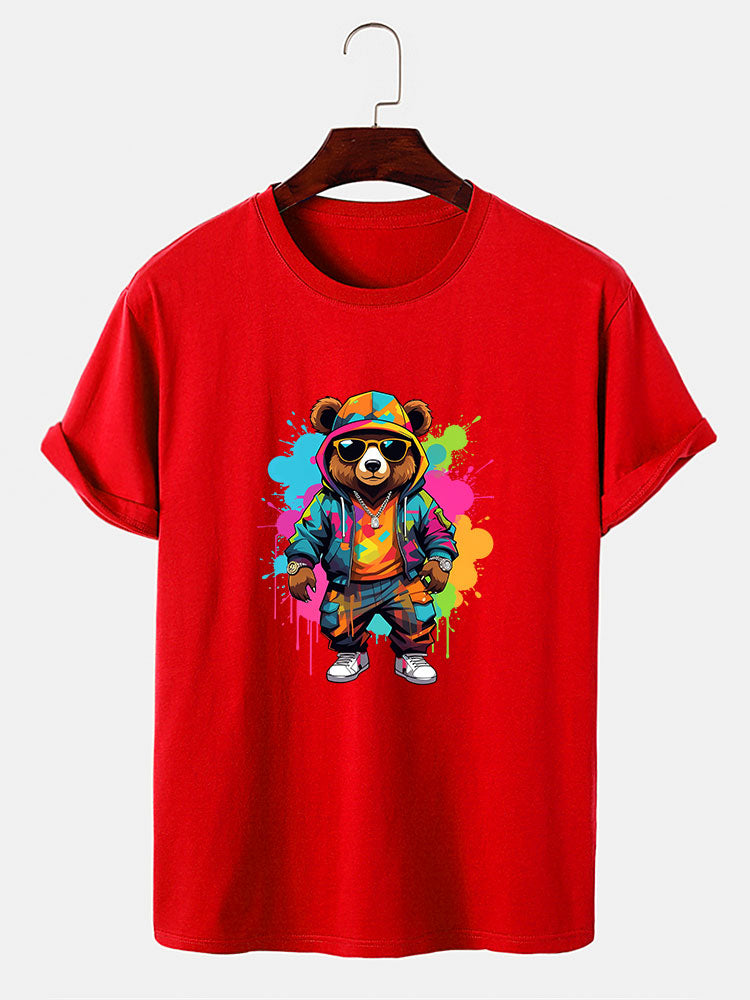 Splash Colorful Bear Print T-Shirt