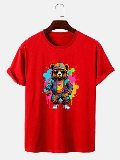Splash Colorful Bear Print T-Shirt
