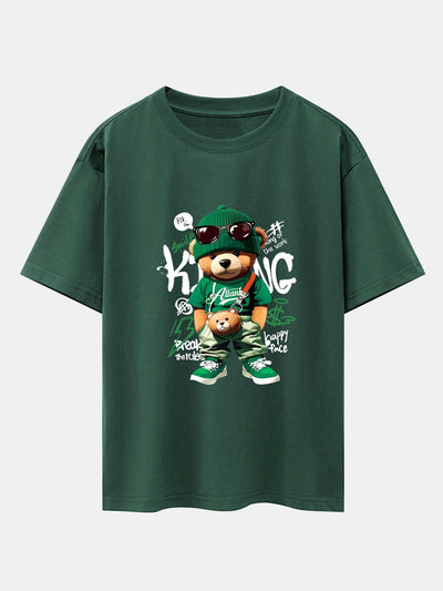 Graffiti Bear Print Drop Shoulder Oversize T-Shirt