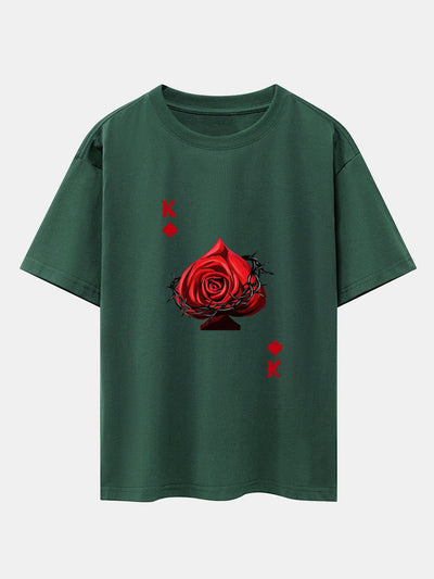 Rose K Print Drop Shoulder Oversize T-Shirt