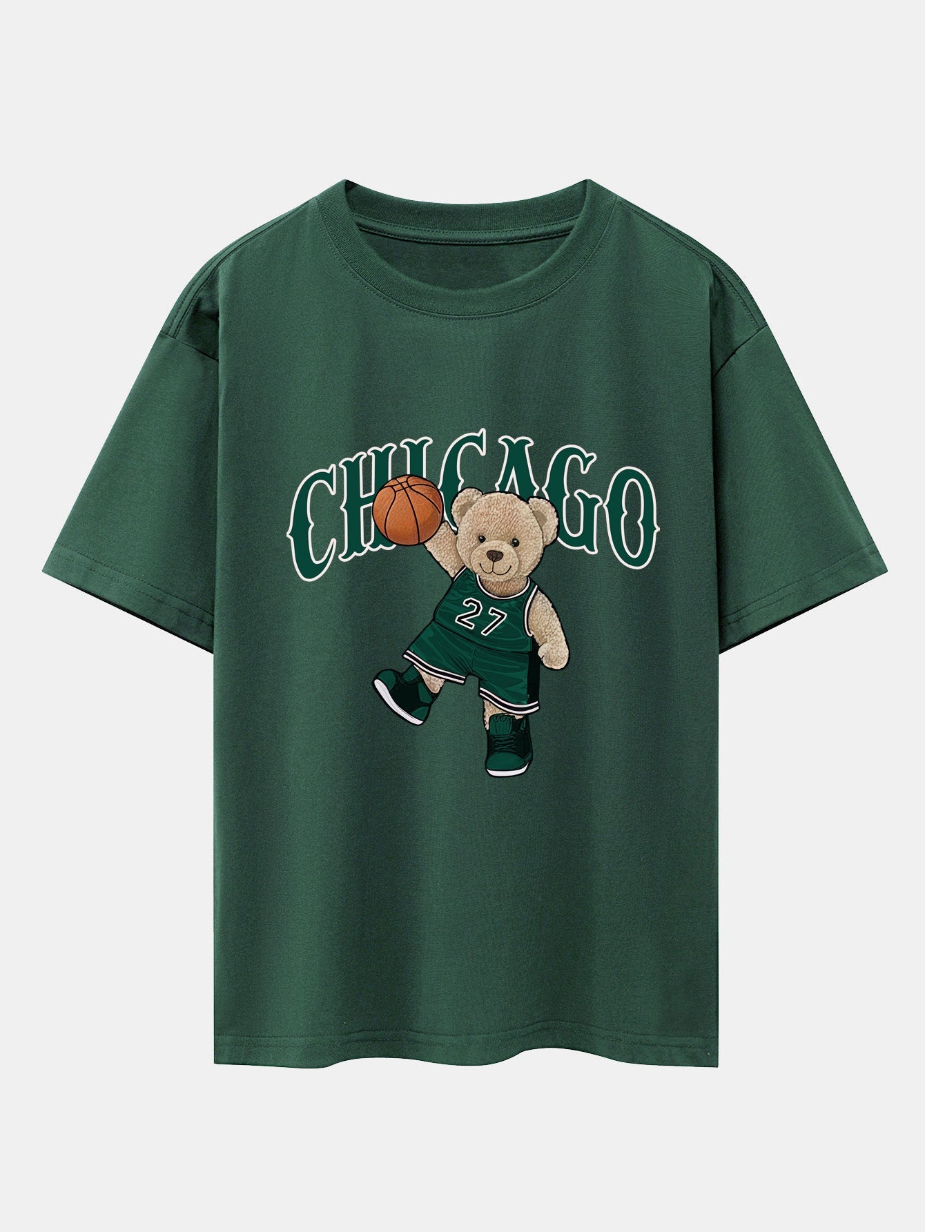 Chicago Basketball Bear Print Drop Shoulder Oversize T-Shirt