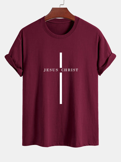 Regular Fit Jesus Christ Stripe Print Cotton T-Shirt