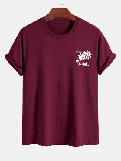 Regular Fit Palm Tree Print Cotton T-Shirt