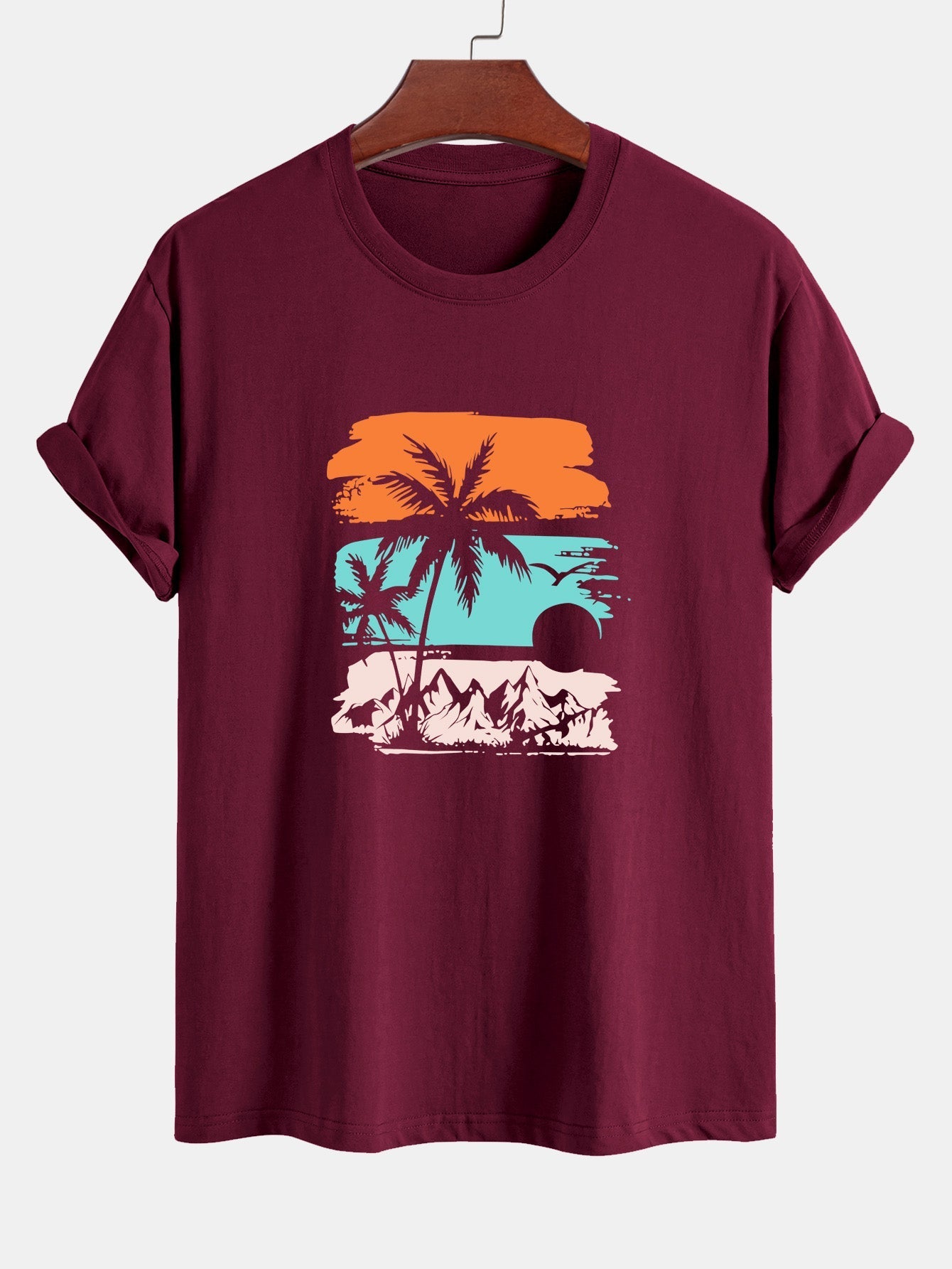 Regular Fit Palm Tree Silhouette Print Cotton T-Shirt