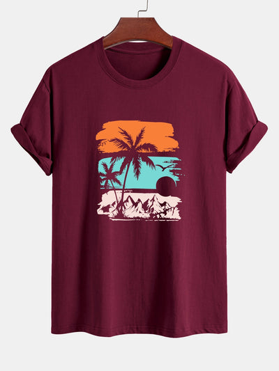 Regular Fit Palm Tree Silhouette Print Cotton T-Shirt