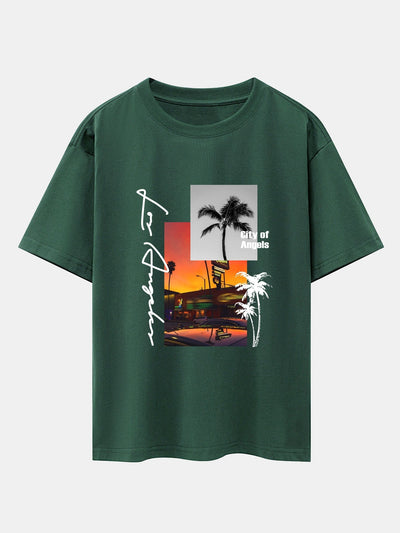 Los Angeles Scenery Print Drop Shoulder Oversize T-Shirt