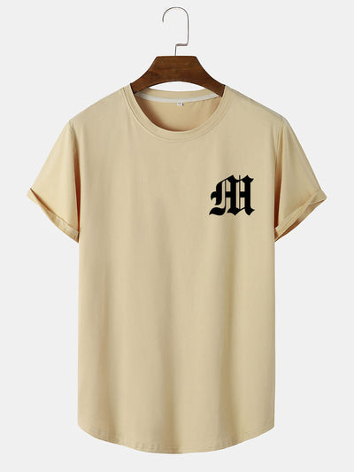 Letter Print Arc Hem T-Shirt