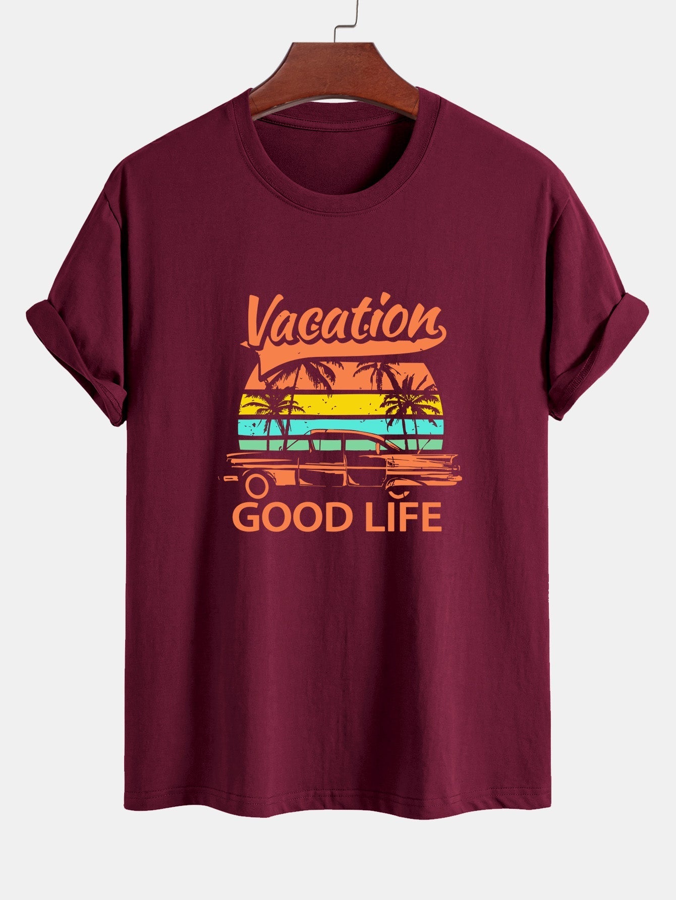 Regular Fit Good Life On Vacation Print Cotton T-Shirt