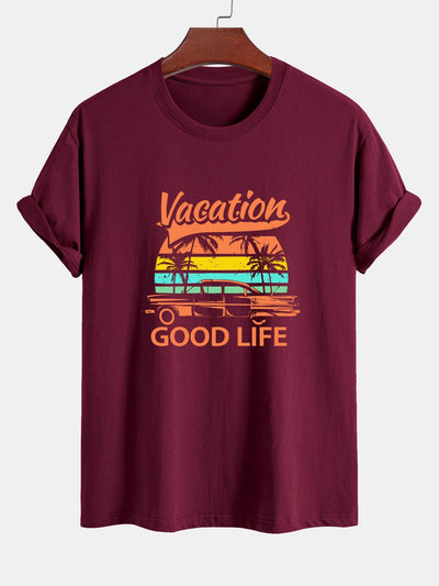 Regular Fit Good Life On Vacation Print Cotton T-Shirt