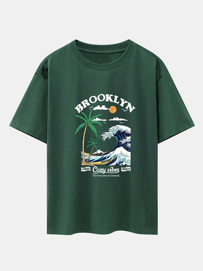 Beach Waves Print Drop Shoulder Oversize T-Shirt